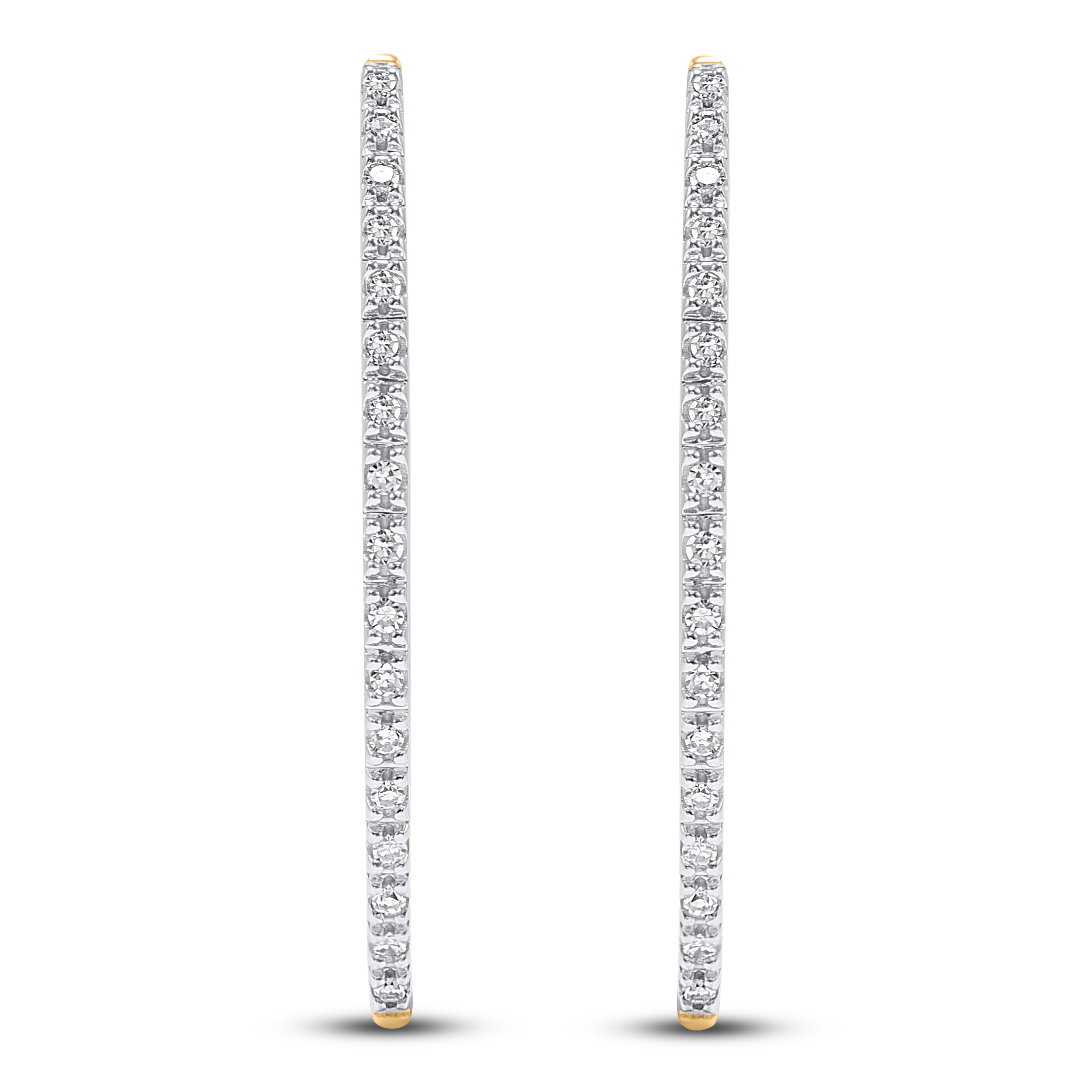 Main Image 3 of Diamond Hoop Earrings 1/6 ct tw Round 14K Yellow Gold