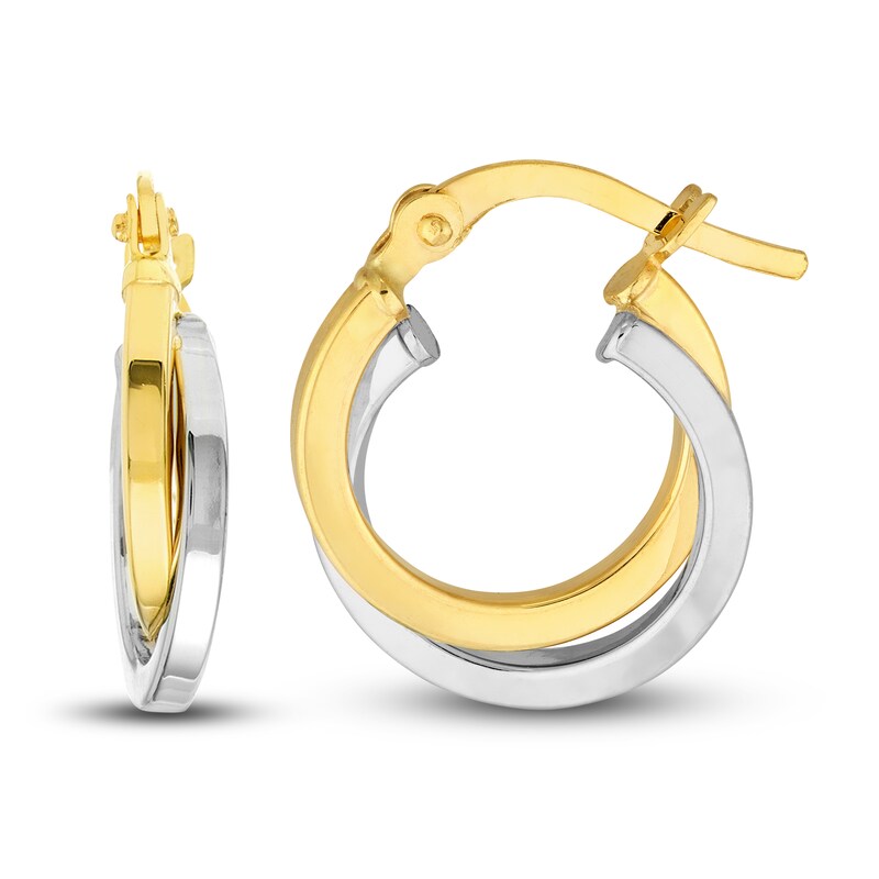 Main Image 2 of Polished Crossover Hoop Earrings 14K Two-Tone Gold 15mm