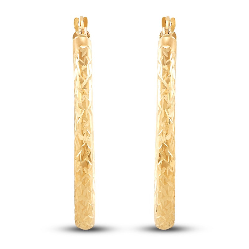 Diamond-Cut Oval Tube Hoop Earrings 14K Yellow Gold