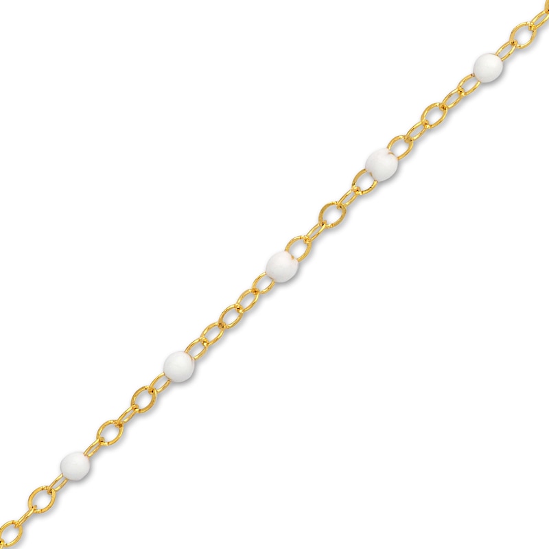Main Image 2 of Bead Bracelet White Enamel 14K Yellow Gold 7.5"