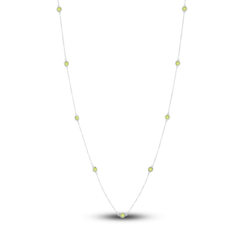 Main Image 1 of Natural Peridot Station Necklace Sterling Silver 18"