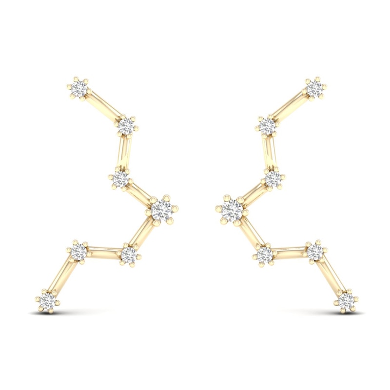 Main Image 1 of Diamond Pisces Constellation Earrings 1/8 ct tw Round 14K Yellow Gold