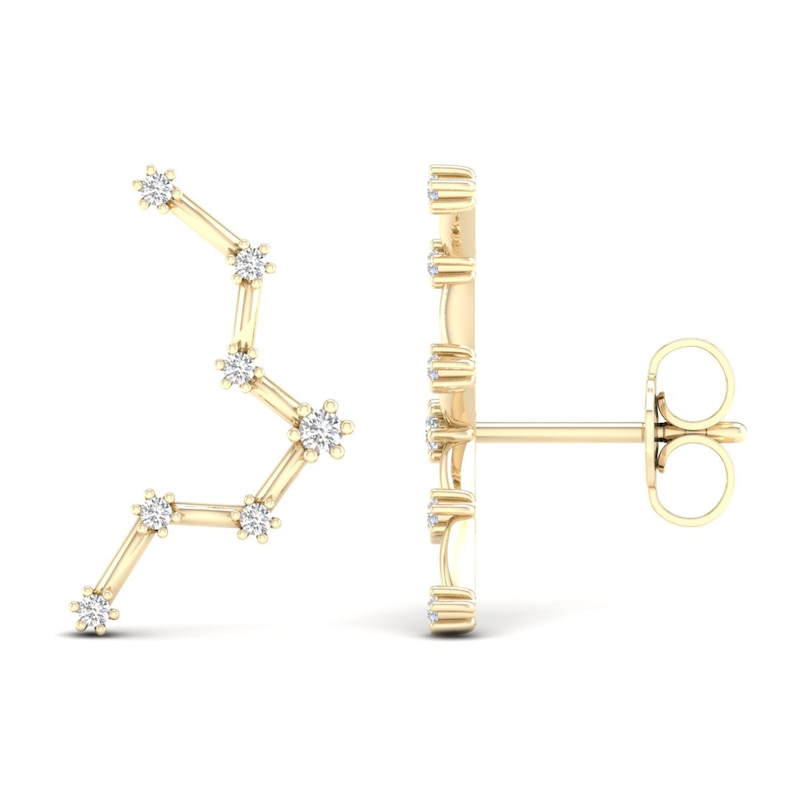 Main Image 2 of Diamond Pisces Constellation Earrings 1/8 ct tw Round 14K Yellow Gold