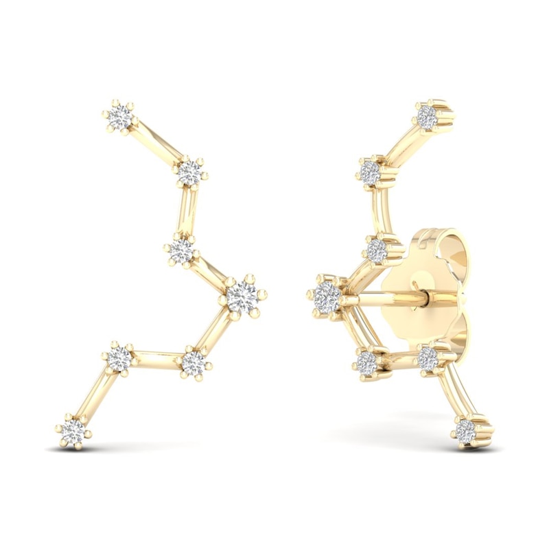 Main Image 4 of Diamond Pisces Constellation Earrings 1/8 ct tw Round 14K Yellow Gold