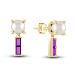 Juliette Maison Natural Amethyst Baguette and Freshwater Cultured  Pearl Earrings 10K Yellow Gold