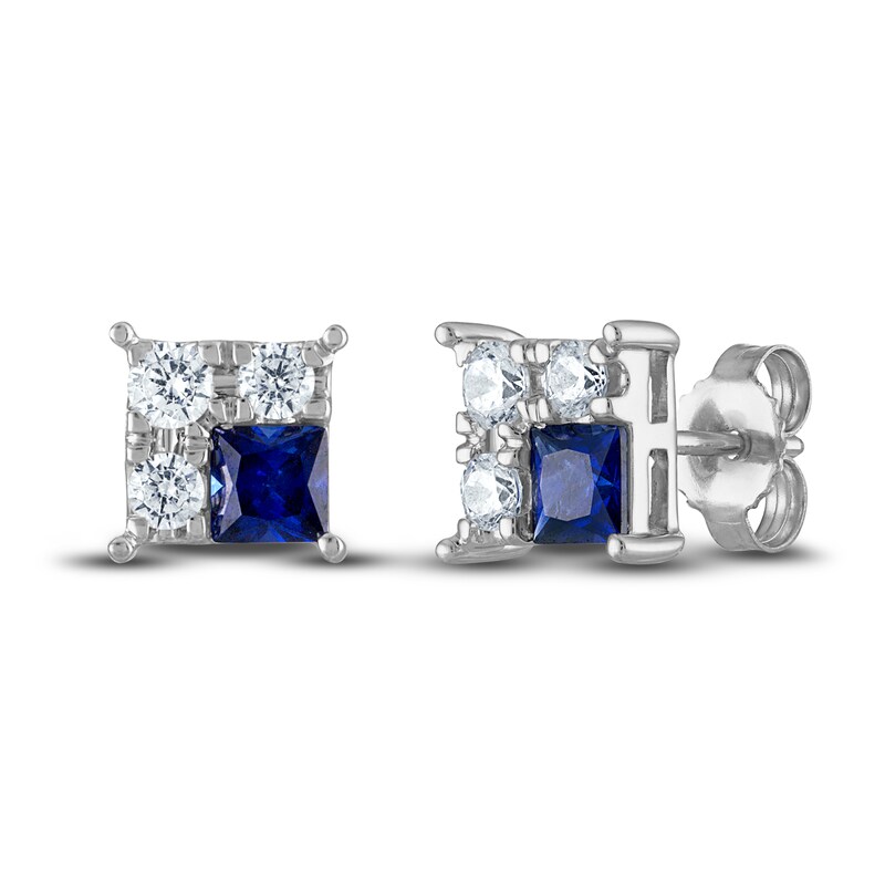 Vera Wang WISH Diamond & Blue Sapphire Stud Earrings 1/3 ct tw Round 10K White Gold