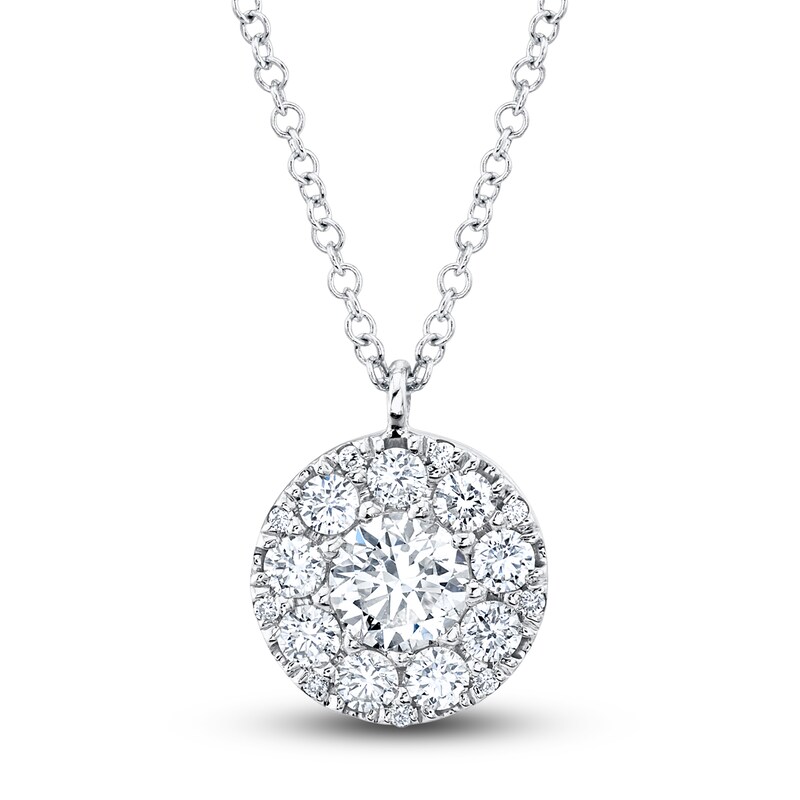 Main Image 1 of Shy Creation Diamond Cluster Necklace 3/4 ct tw Round 14K White Gold 18" SC22008046