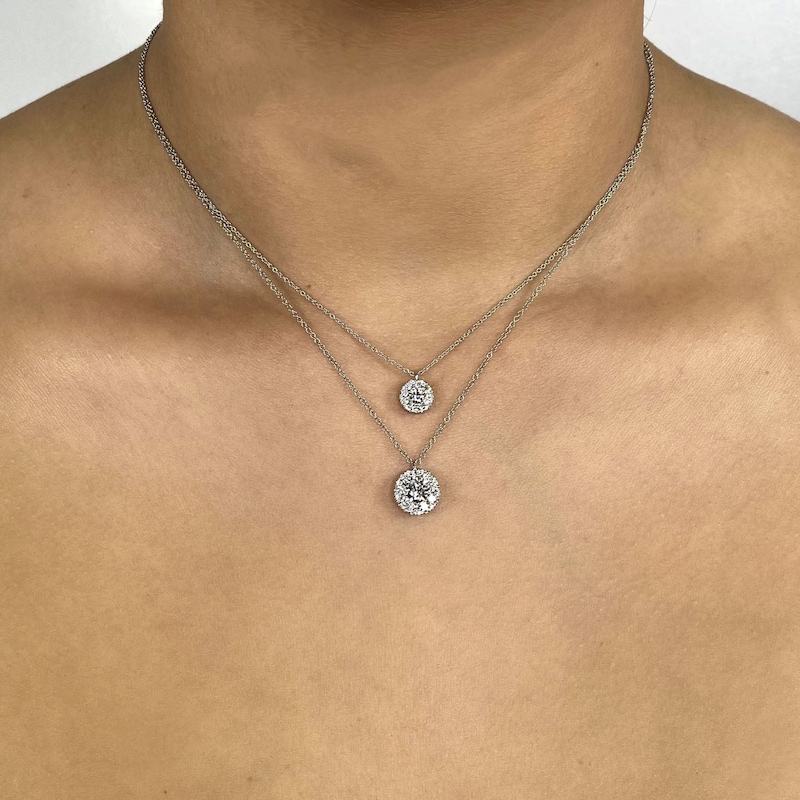 Main Image 4 of Shy Creation Diamond Cluster Necklace 3/4 ct tw Round 14K White Gold 18" SC22008046