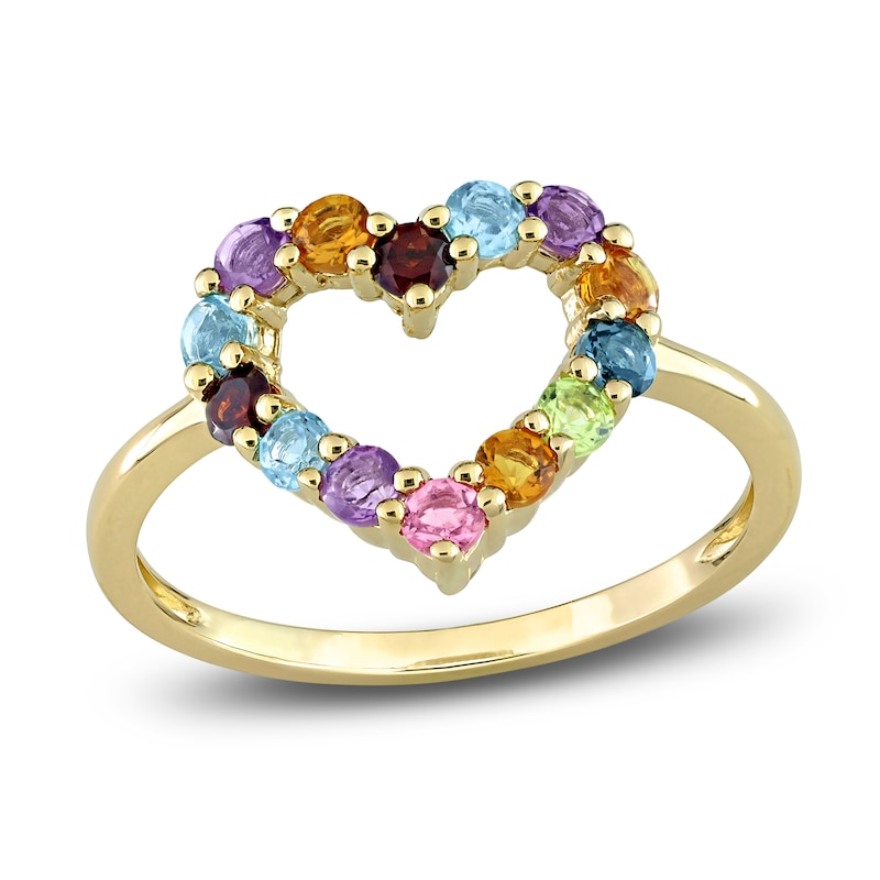 Main Image 1 of Natural Multi-Gemstone Heart Ring 10K Yellow Gold