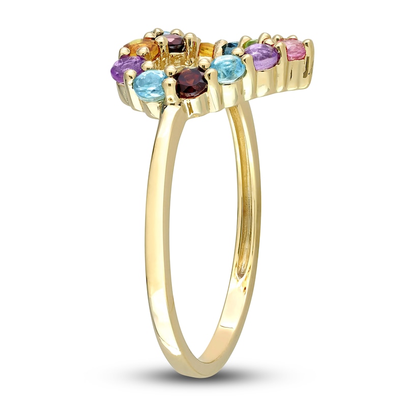 Natural Multi-Gemstone Heart Ring 10K Yellow Gold