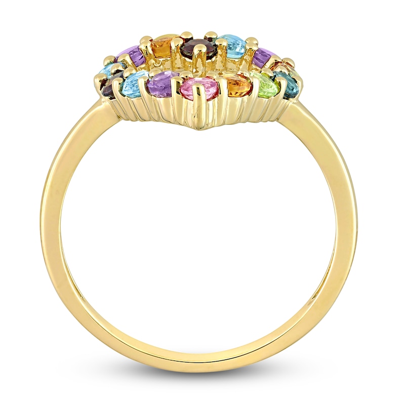 Natural Multi-Gemstone Heart Ring 10K Yellow Gold