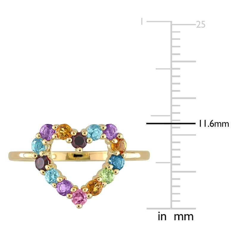 Natural Multi-Gemstone Heart Ring 10K Yellow Gold