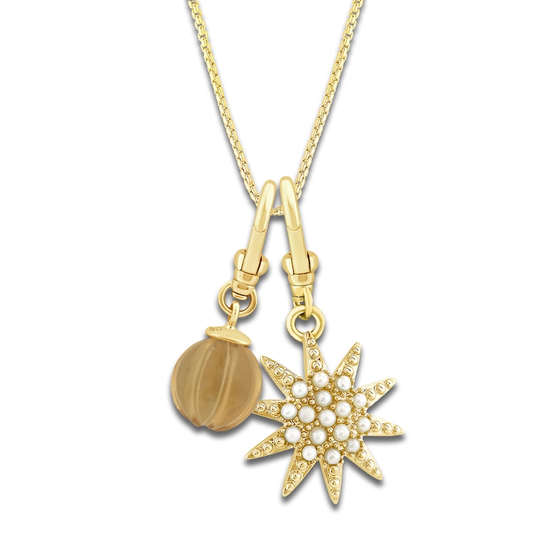 Main Image 1 of Charm'd by Lulu Frost Freshwater Cultured Pearl Star & Natural Citrine Birthstone Charm 18" Box Chain Necklace Set 10K Yellow Gold