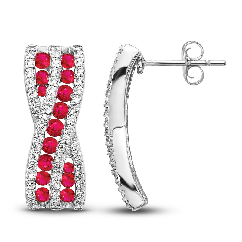 Natural Ruby Earrings 1/2 ct tw Diamonds 14K White Gold