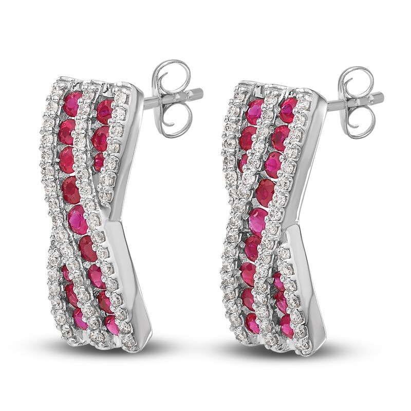 Natural Ruby Earrings 1/2 ct tw Diamonds 14K White Gold