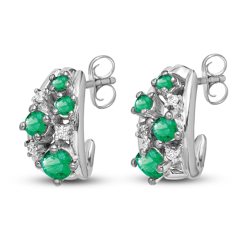 Natural Emerald Stud Earrings 1/20 ct tw Diamonds 14K White Gold