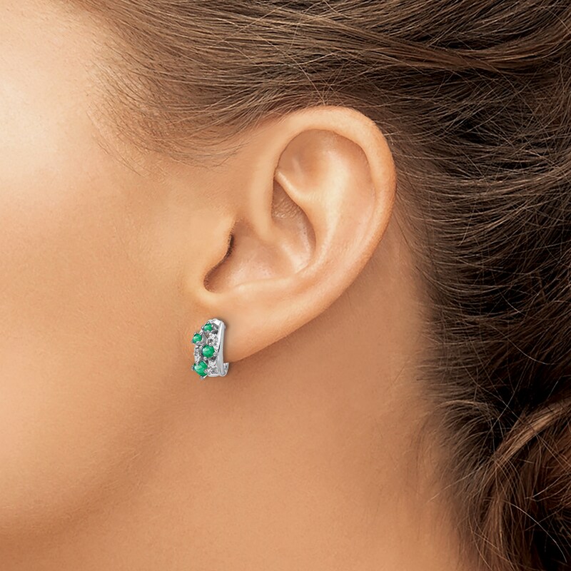 Natural Emerald Stud Earrings 1/20 ct tw Diamonds 14K White Gold