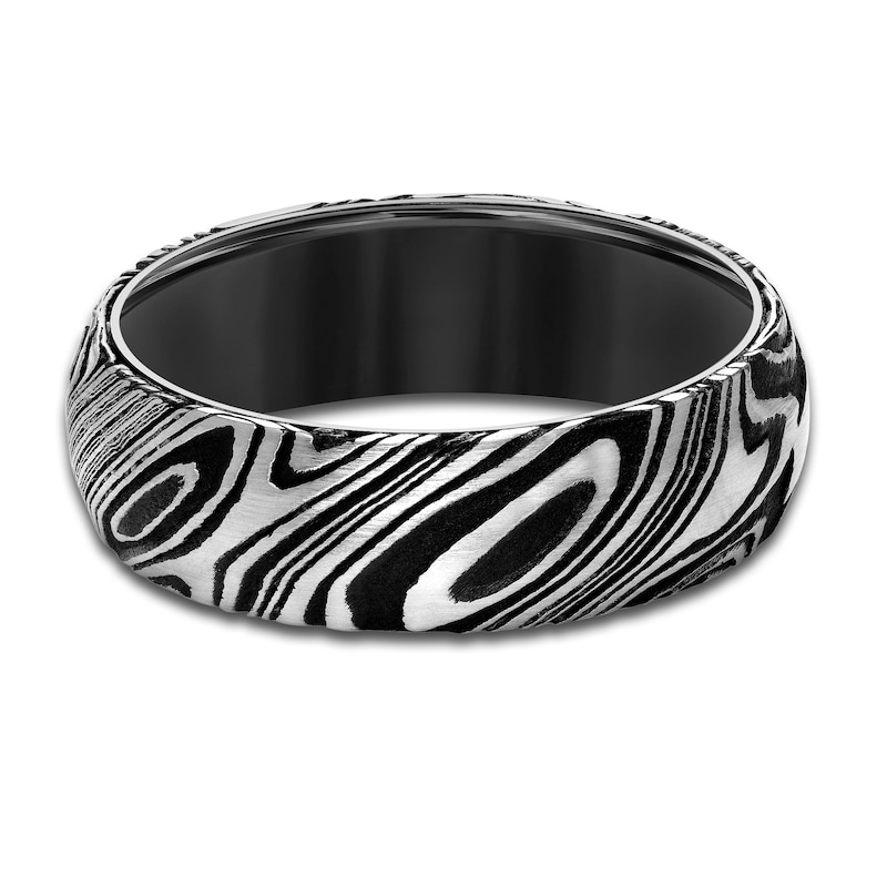 Main Image 2 of Men's Damascus Wedding Band Black Tungsten/Damascus Steel 7.0mm