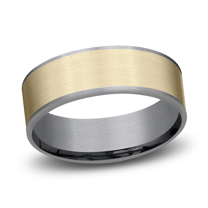 Main Image 1 of Men's Satin Wedding Band 14K Yellow Gold/Tantalum 7.5mm