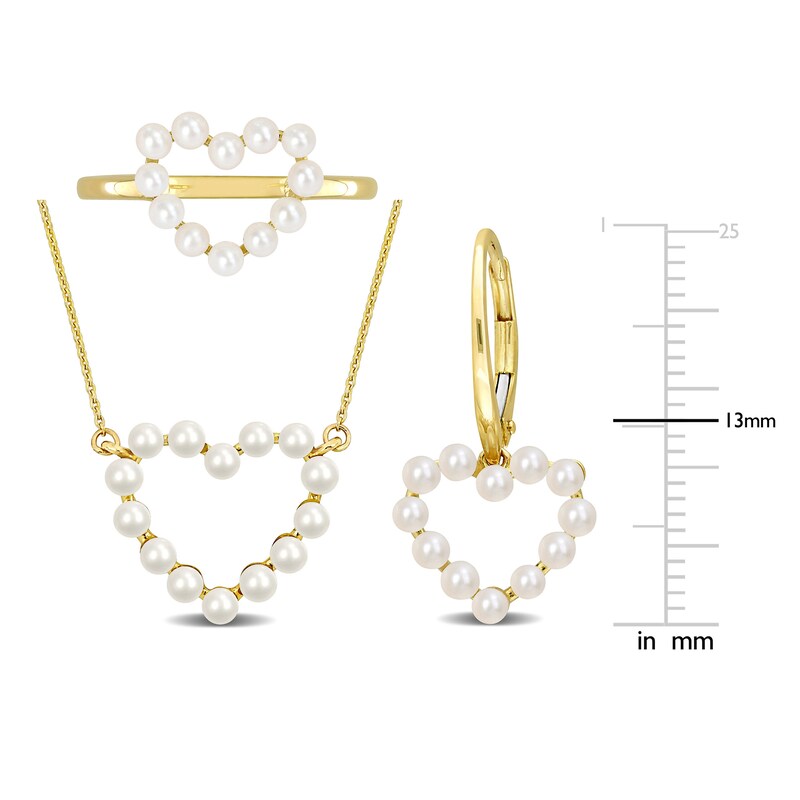 Main Image 2 of Freshwater Cultured Pearl Necklace, Earring and Ring Set 14K Yellow Gold