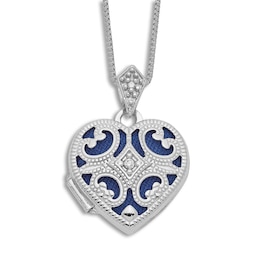 Heart Pendant Locket Necklace Diamond Accents 14K White Gold 18&quot;