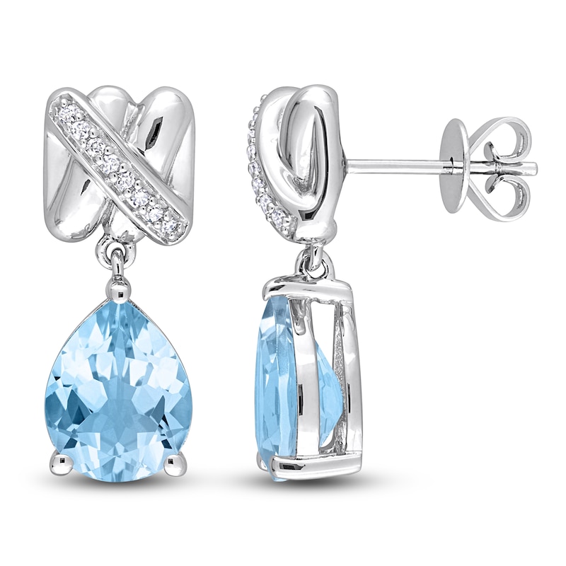 Y-Knot Natural Blue Topaz Earrings 1/15 ct tw Diamonds 14K White Gold