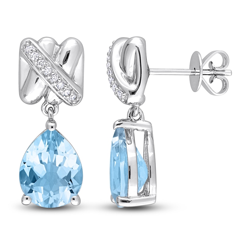 Main Image 1 of Y-Knot Natural Blue Topaz Earrings 1/15 ct tw Diamonds 14K White Gold