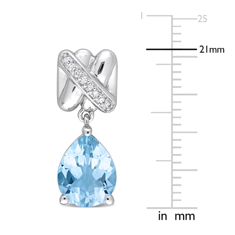 Main Image 2 of Y-Knot Natural Blue Topaz Earrings 1/15 ct tw Diamonds 14K White Gold