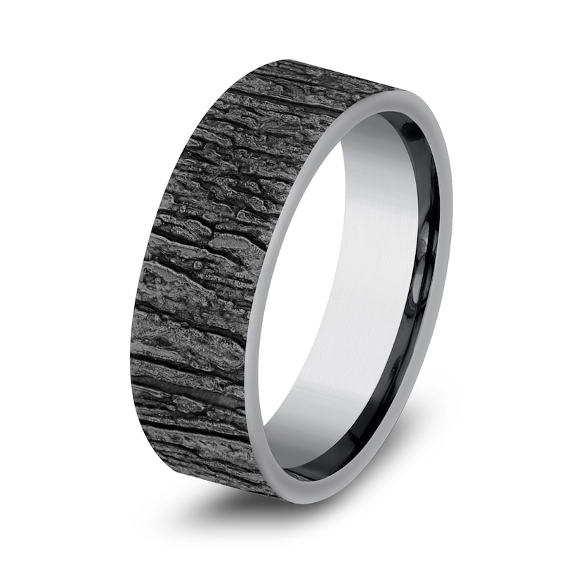 Main Image 2 of Men's Tree Bark Wedding Band Grey Tantalum 7.0mm