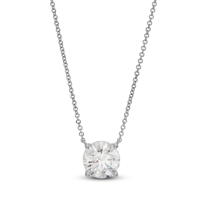 Main Image 1 of Lab-Grown Diamond Solitaire Necklace 3 ct tw Round 14K White Gold 19" (SI2/F)