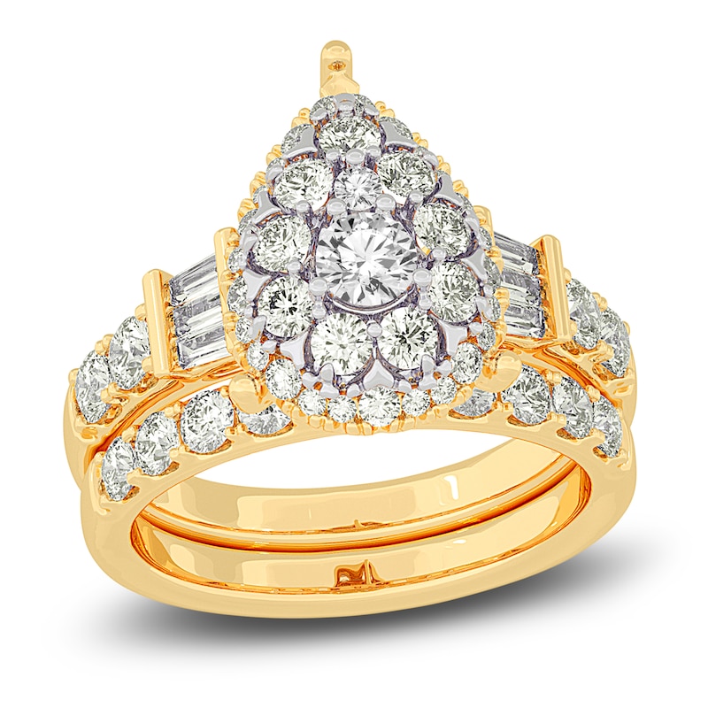 Main Image 1 of Diamond Halo Bridal Set 2 ct tw Round/Baguette 14K Yellow Gold