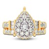 Thumbnail Image 3 of Diamond Halo Bridal Set 2 ct tw Round/Baguette 14K Yellow Gold