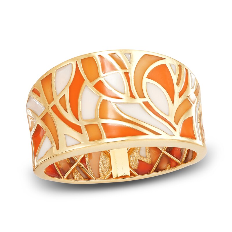 Main Image 1 of Italia D'Oro Ring Orange/White Enamel 14K Yellow Gold