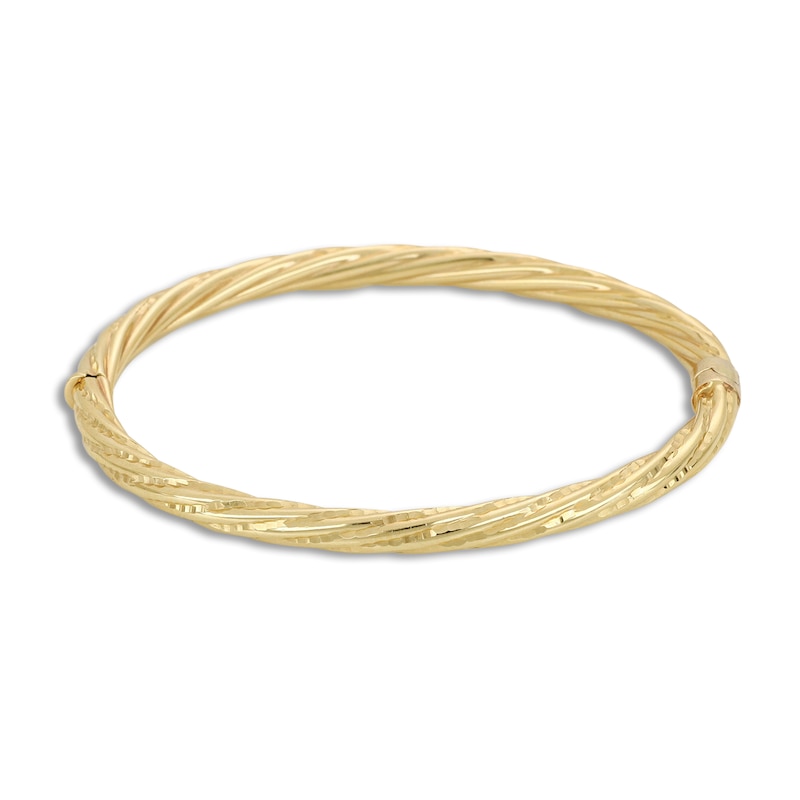 Main Image 1 of Italia D'Oro Diamond-Cut Twisted Bangle Bracelet 14K Yellow Gold