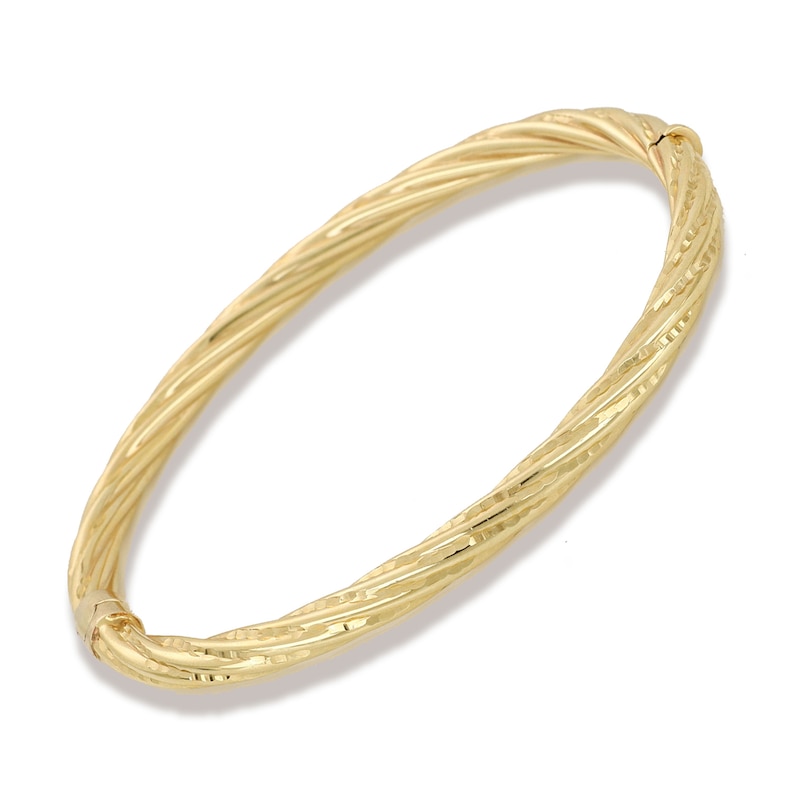 Main Image 2 of Italia D'Oro Diamond-Cut Twisted Bangle Bracelet 14K Yellow Gold