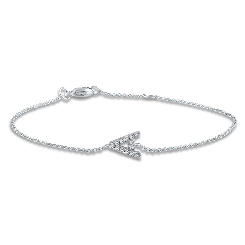 Main Image 1 of Diamond Initial A Bracelet 1/20 ct tw Round 14K White Gold 7"