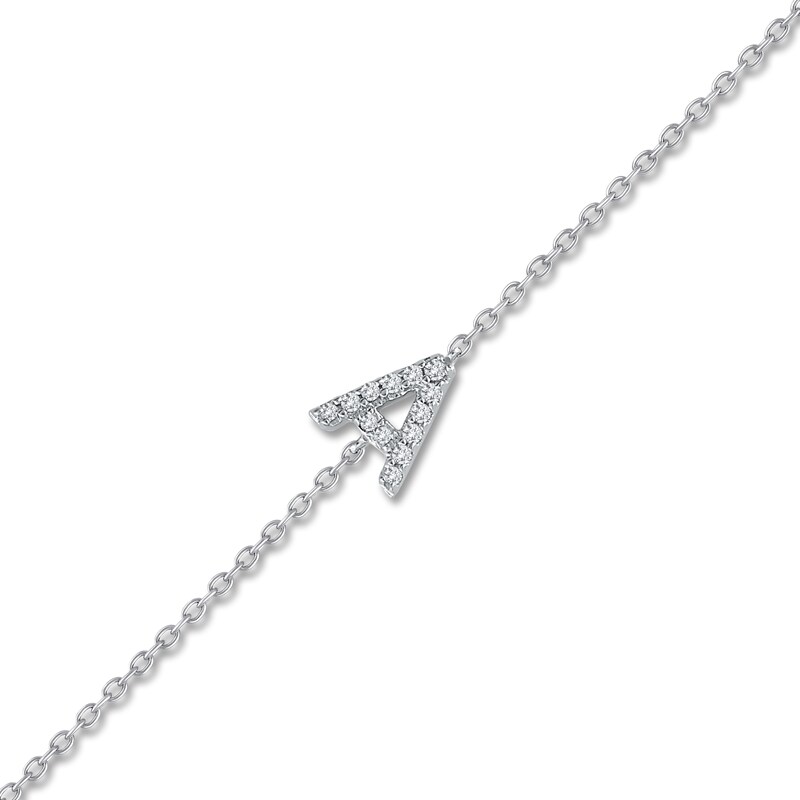 Main Image 2 of Diamond Initial A Bracelet 1/20 ct tw Round 14K White Gold 7"