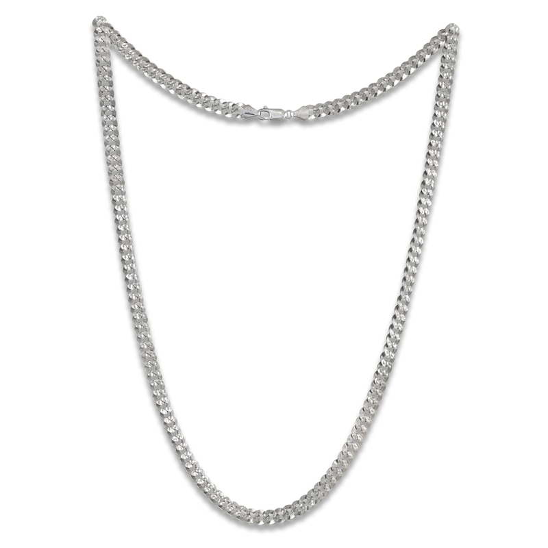 Main Image 1 of Solid Diamond-Cut Pave Curb Chain Necklace 14K White Gold 22" 6.0mm