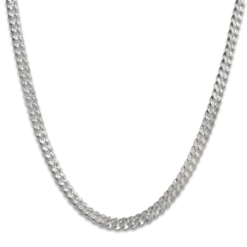 Solid Diamond-Cut Pave Curb Chain Necklace 14K White Gold 22" 6.0mm