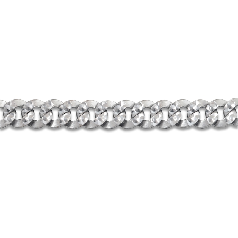 Solid Diamond-Cut Pave Curb Chain Necklace 14K White Gold 22" 6.0mm