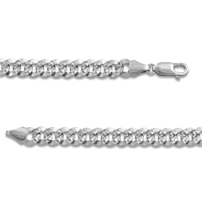 Main Image 4 of Solid Diamond-Cut Pave Curb Chain Necklace 14K White Gold 22" 6.0mm