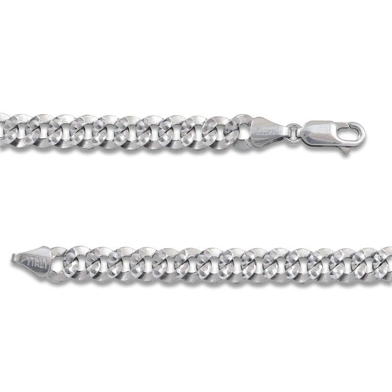 Solid Diamond-Cut Pave Curb Chain Necklace 14K White Gold 22" 6.0mm