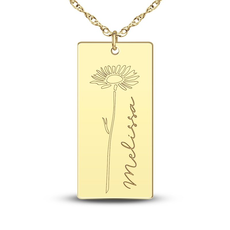 Personalized High-Polish Flower Pendant Necklace 14K Yellow Gold 18"