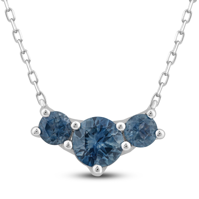 Main Image 1 of Montana Blue Natural Sapphire 3-Stone Necklace 14K White Gold 18"