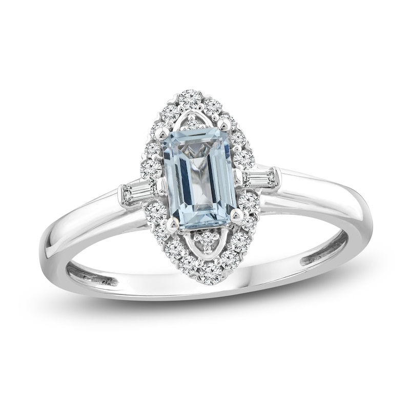 Natural Aquamarine Ring 1/6 ct tw Diamonds 10K White Gold | Jared