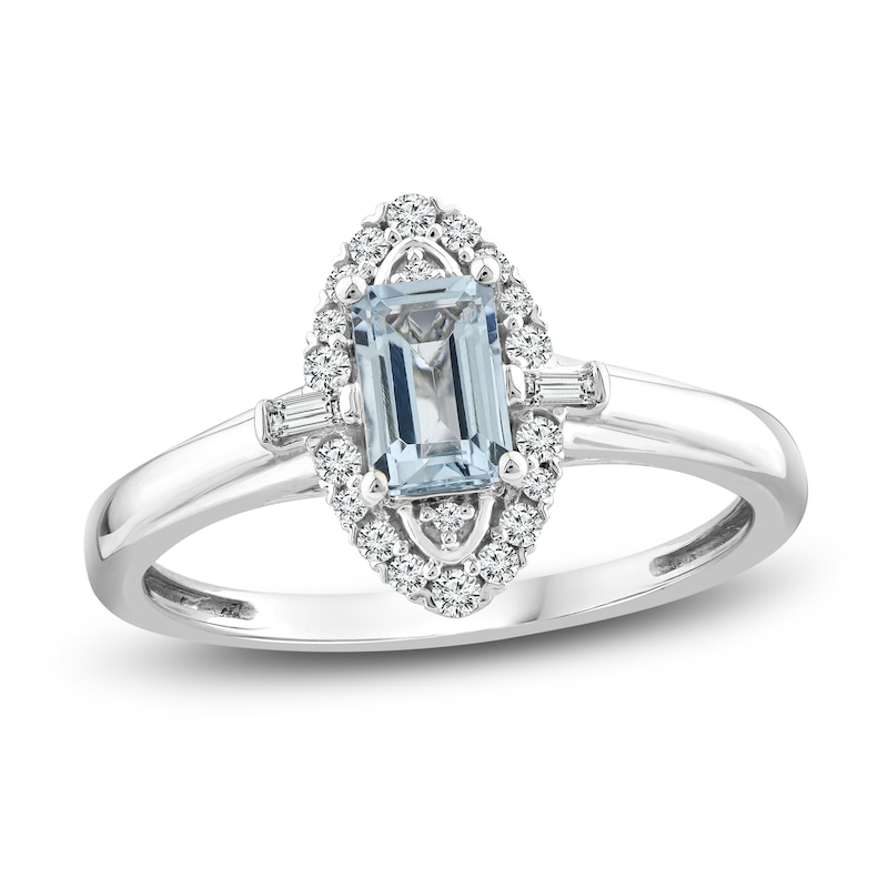 Natural Aquamarine Ring 1/ ct tw Diamonds 10K White Gold