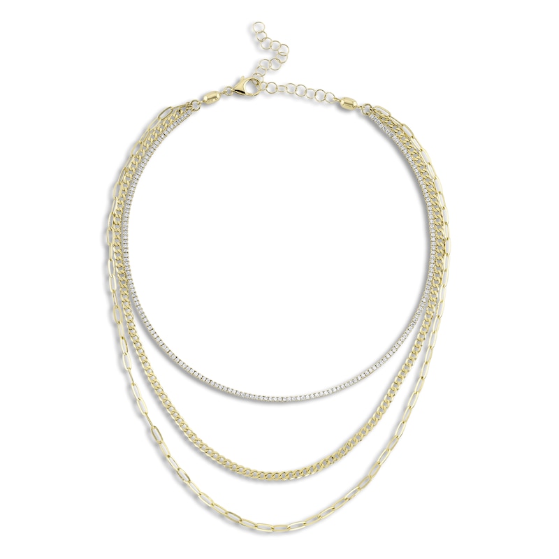 Shy Creation Diamond Triple Layer Necklace 3-1/8 ct tw Diamonds 14K Yellow Gold 18" SC55023197Z17