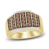 Thumbnail Image 0 of Men's White & Brown Diamond Ring 1 ct tw Round 10K Yellow Gold