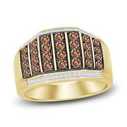 Bourbon-Colored Diamonds Men's White & Brown Diamond Ring 1 ct tw Round 10K Yellow Gold