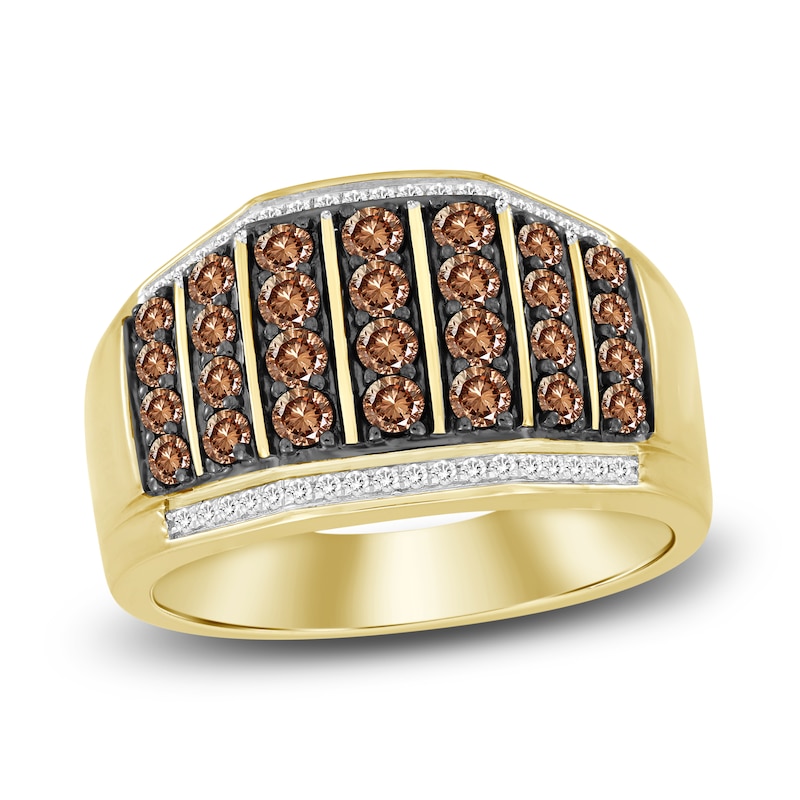 Main Image 1 of The New Fashioned Men's Bourbon-Colored & White Diamond Ring 1 ct tw Round 10K Yellow Gold